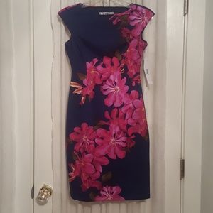 Navy with pink floral dress